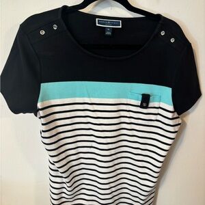 Karen Scott Black, White, and Blue Striped Tee